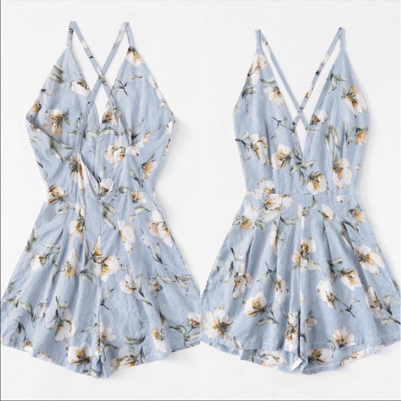 Pants - SALE! Baby Blue Floral Romper